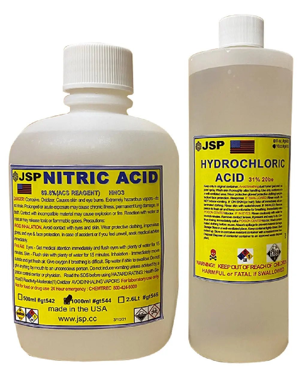 Dream Mat - Kit For Making Aqua Regia Gold Refining JSP 32 oz. Nitric Acid 69.8% & 16 oz. Hydrochloric Acid 31% - Gold Refining - Prospectors Dream