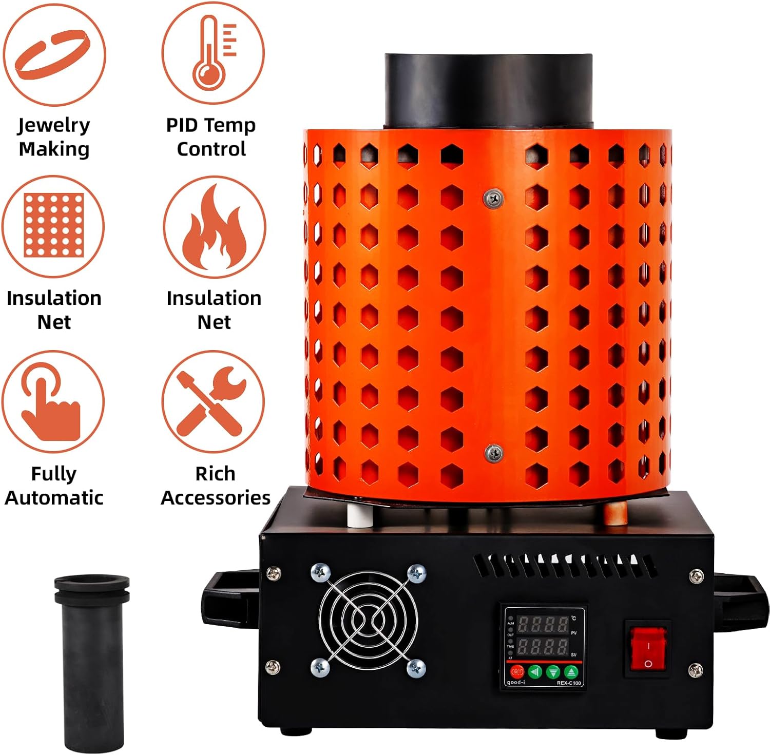 Dream Mat - GTE Gold Melting Furnace – 1+3 KG Electric Digital Smelting Kiln Kit, 1800W 2100°F for Gold Silver Copper Aluminum (110V) - Gold Refining - Prospectors Dream