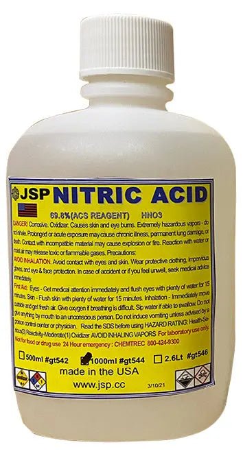 Dream Mat - Kit For Making Aqua Regia Gold Refining JSP 32 oz. Nitric Acid 69.8% & 16 oz. Hydrochloric Acid 31% - Gold Refining - Prospectors Dream